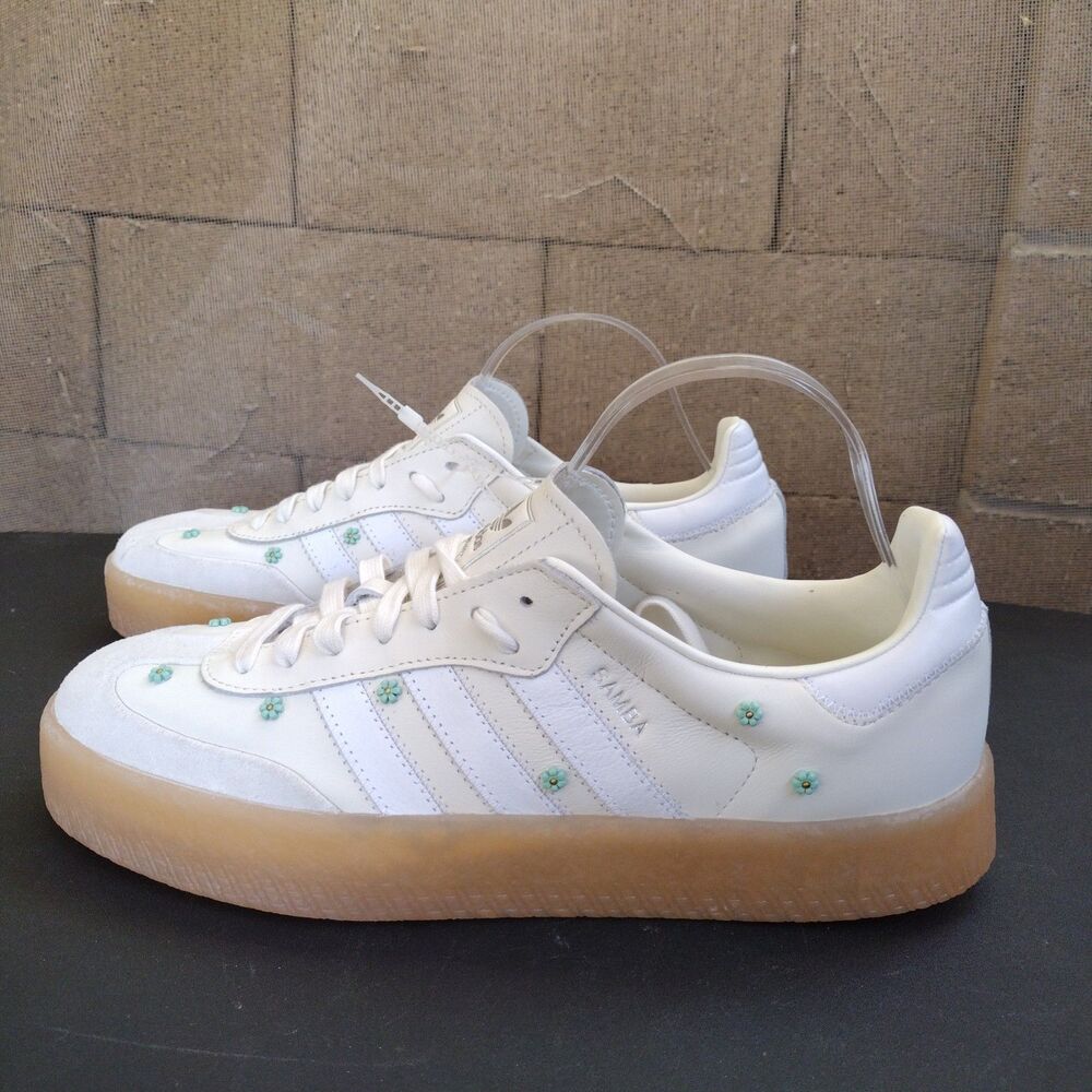 NEW Adidas Samba Rose White Leather Floral Platform Sneaker Gum Sole Women Sz 11